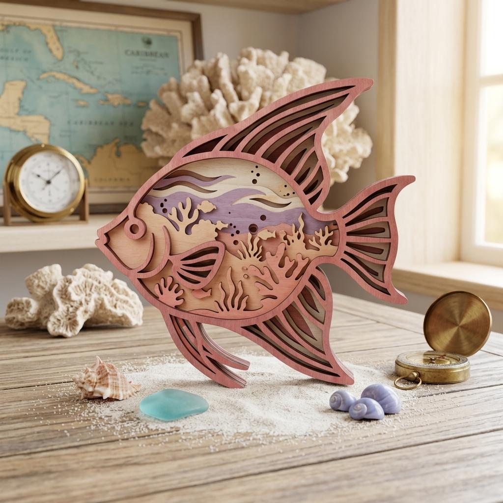 3D Angelfish SVG Layered Laser Cut File, Coral Reef Ocean Scene Wall ...