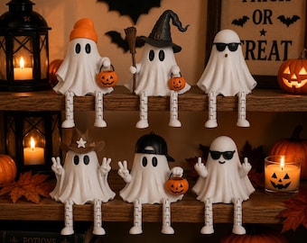 Flexi Halloween Ghost Bundle STL Files, Articulated Ghost Figures, Cute Halloween Decor, Witch Ghost, Cowboy Ghost, Pumpkin Ghost, 3D Files