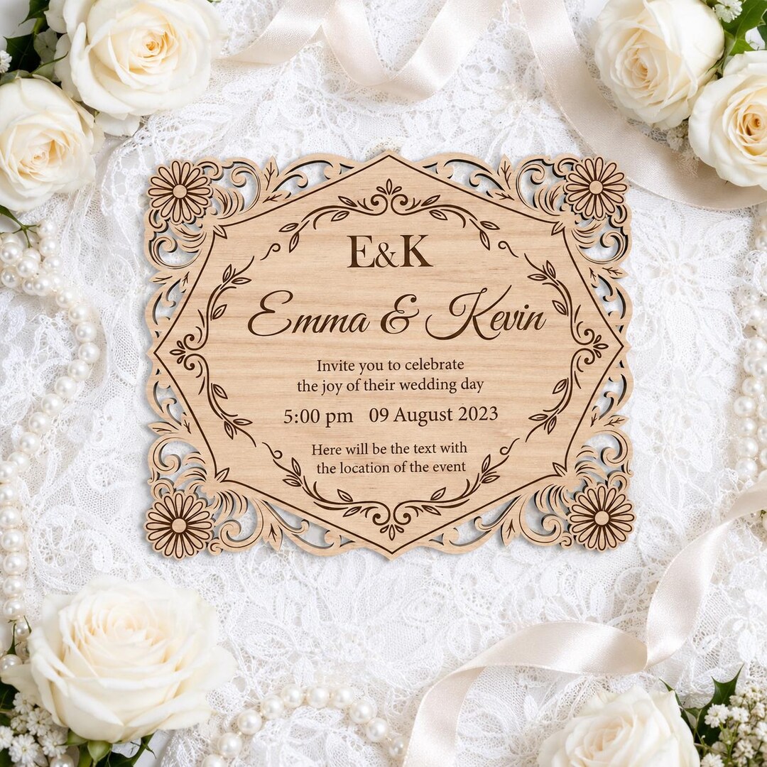 Invite Sign Wedding Invitation SVG, Floral Laser Cut Invitation, Personalized ...