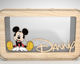 Cartoon Mouse Piggy Bank Cut File, Personalised Money Box Svg, Wooden Kids Money Box With Name ,Kids Money Box Svg, Glowforge Svg Files