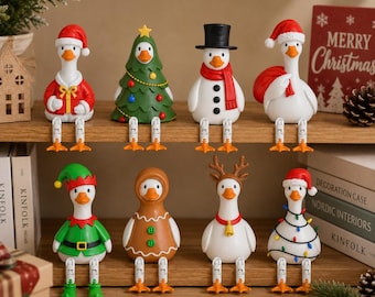 Christmas Goose Shelf Sitters STL File | Flexi Holiday Goose Decor Bundle | Articulated Christmas Figurines | 3MF STL 3D Print File