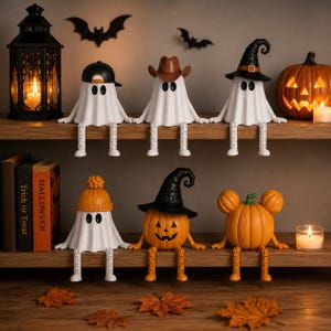 Flexi Halloween-bundel STL-bestand | Gelede figuren spook en pompoen | Poseerbaar decor | 3MF 3D-afdrukbestand