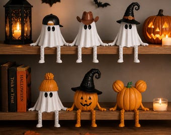 Flexi Halloween Bundle STL File | Articulated Ghost & Pumpkin Figures | Posable Decor | 3MF 3D Print File