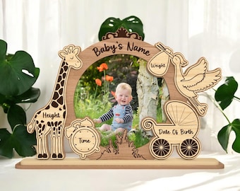 Newborn Picture Cut File, Personalized Birth Stats Frame, Nursery Decor for Cricut & Glowforge, Baby Shower Gift