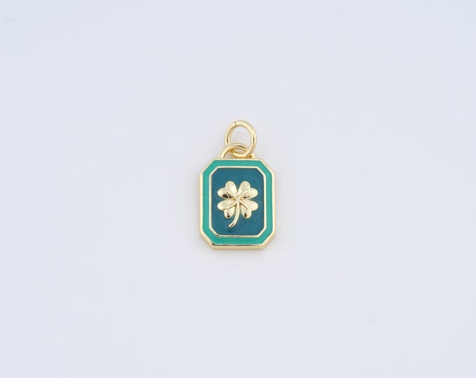 Gold Enamel Lucky Grass Charms 18K Gold Filled Square Pendant Lucky Grass Charm Lucky Grass Necklace DIY Jewelry Supplies 17.5x9.7x2.3mm