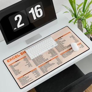 Excel Shortcut Mousepad Orange, Excel Desk Mat, Mouse pad, Excel formula, large mouse pad, big mouse pad 31.5&quot;x15.5&quot;, Large Print