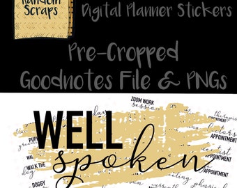 Well Spoken Goodnotes Planner Stickers for titles, appointments words