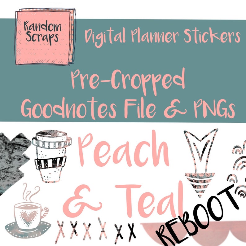 Peach & Teal REBOOT SET 2 Goodnotes Planner Stickers image 1