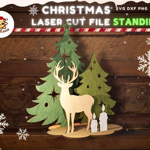 Christmas Ornament Xmas Tree Deer Laser Cut standing ,Laser Cut Files , SVG Laser ,Laser cut file for 3mm , Christmas Tree ,Digital15