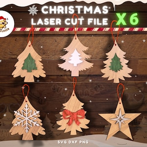 Christmas Tree Ornament SVG Bundle: 2-Layer Laser Cut Files (Digital Download)