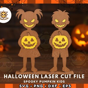 Halloween Pumpkin Kids SVG | Spooky Trick or Treat Standee | Laser Cut Files | Cheeky Halloween Kids Sign for Cricut , Digital Download