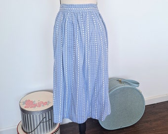 1950s Blue Cotton Print Skirt Size Medium 30" Waist