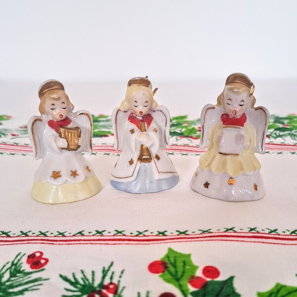 1940s 1950s Christmas Angels Bell Ornaments Japan Porcelain