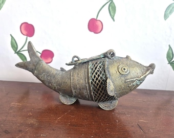 Bronze Antique Dhokra Fish Incense Burner India