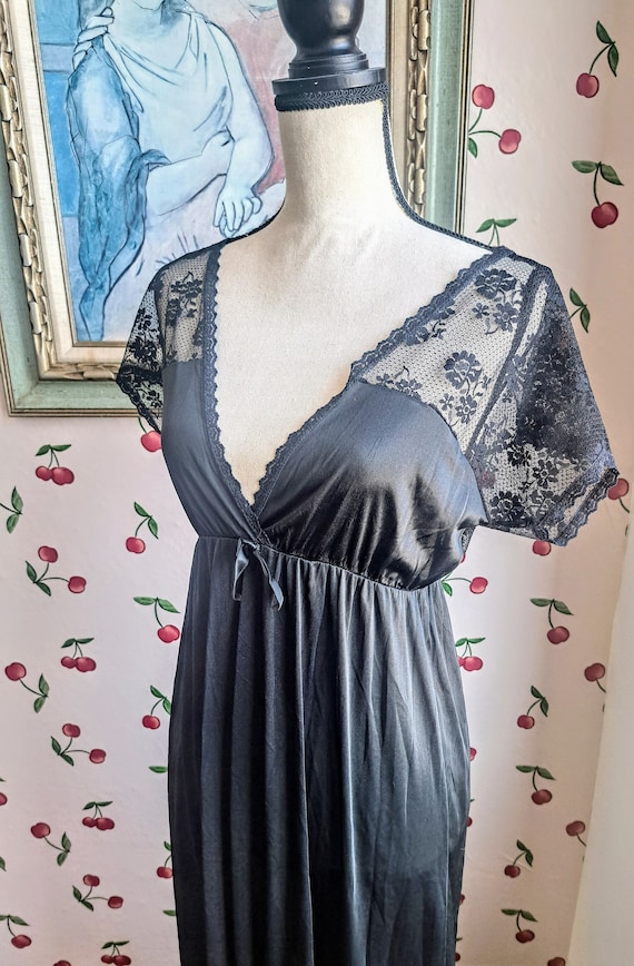 Black Lace and Nylon Lingerie Nightgown  1950s 196
