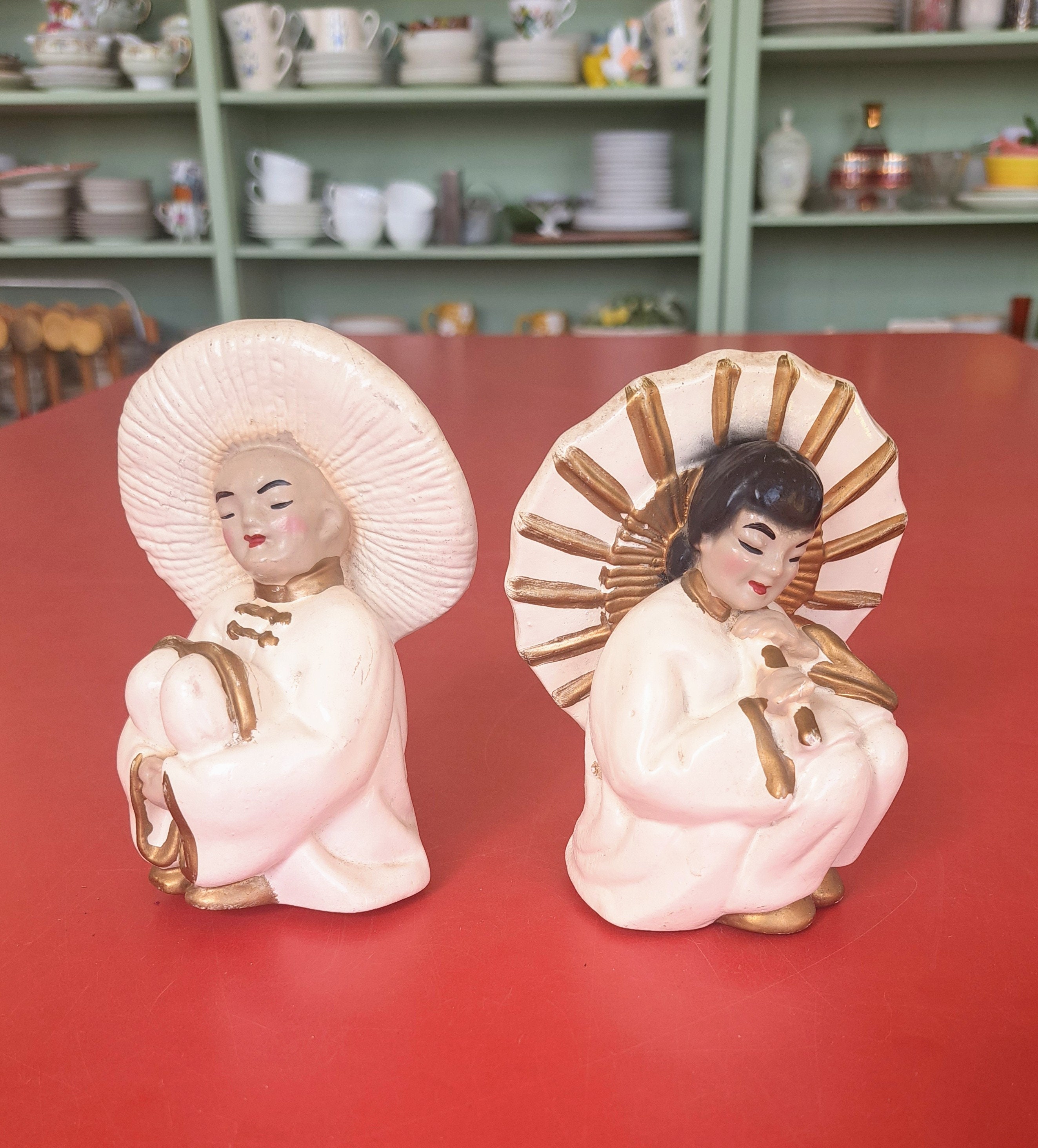 1940s Chalkware Chinese Boy and Girl