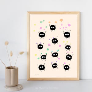Rußmännchen spielen mit den Sternen Chihiros Reise ins Zauberland | Sofortdownload| Poster | Minimalistische Illustration Wohnkultur