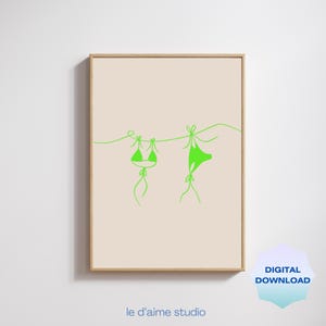 Brat Girl Summer Bikini Digital Art Print | Instant Download| Brat Green Pastel Wall Poster| Beach Minimalist Illustration Home Decor Gift
