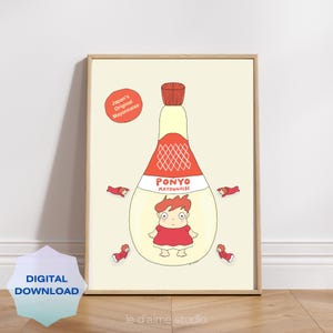 Kewpie Ponyo Mayonnaise Flasche Pop Digitaler Kunstdruck | Sofortdownload | Studio Ghibli Poster | Minimalistische Illustration Wohnkultur