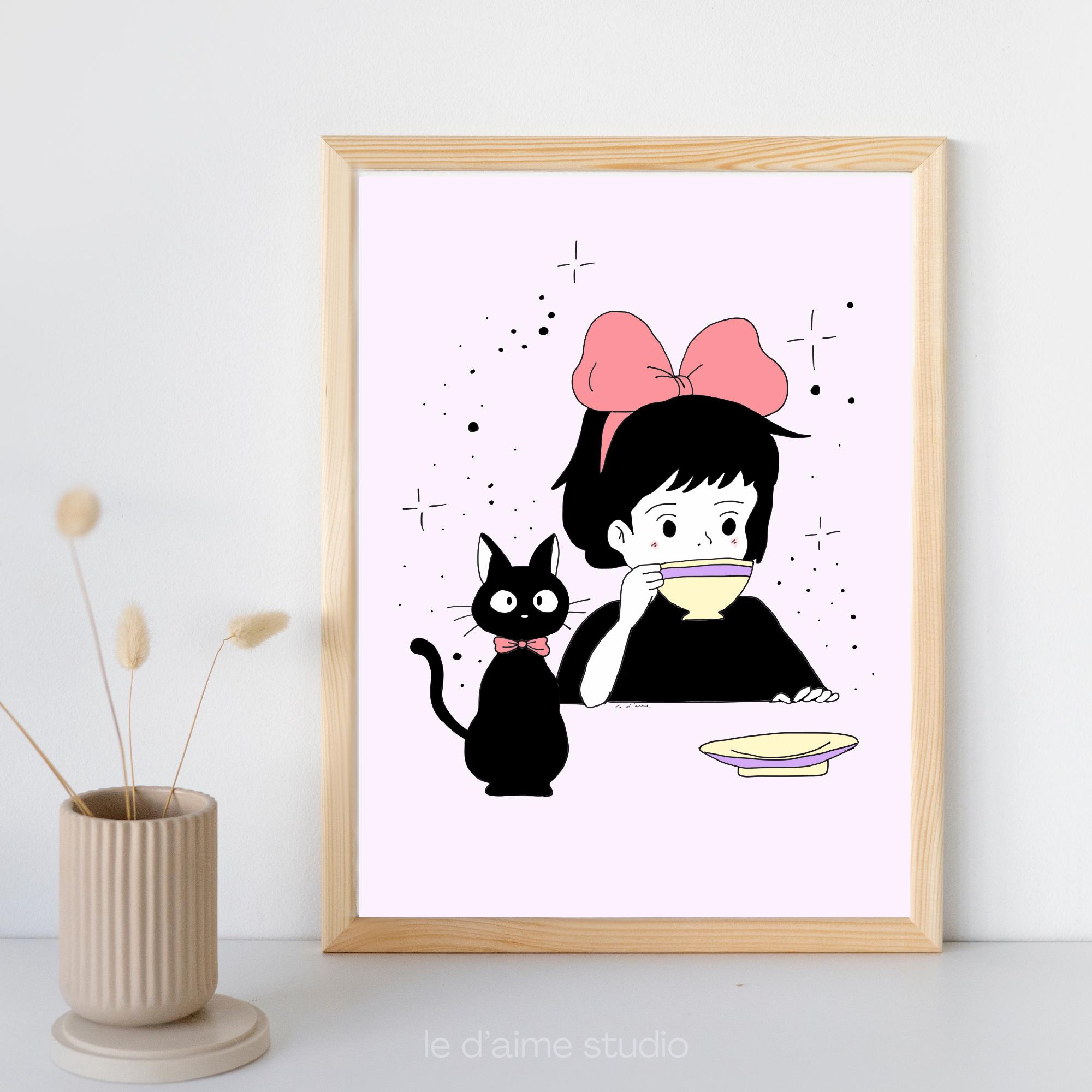 Kiki Having Afternoon Tea With Jiji Cat Digital Art Print| Instant