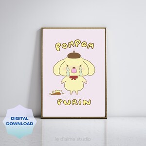 Pudding Dog Crying Dropped Pudding Sanrio Fan Digital Art Print | Instant Download | Wall Art Poster | Minimalist Pastel Home Decor Gift