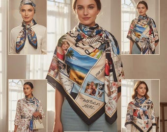 Personalized Embroidered 100% Silk Scarf – Mulberry Silk Square with Hand-Rolled Edges – Custom Pattern Gift – Mother’s Day Best Gift.