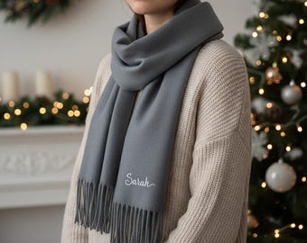 Personalized Name Scarf, Custom Embroidered Winter Scarf,Christmas Gift for Her.
