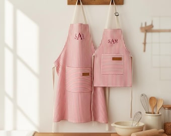 Personalized Embroidered Apron, Custom Name Kitchen,BBQ Apron with Pockets, Cooking Apron for Adult/Child,Thoughtful Hostess Gift.