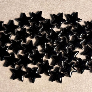 50 Dark Black Onyx Star Ceramic Mosaic Tile, Bright Colorful DIY Craft Art Supplies, Small obsidian Glazed Piece, 1.4cm (1/2 inch) 5mm Thick
