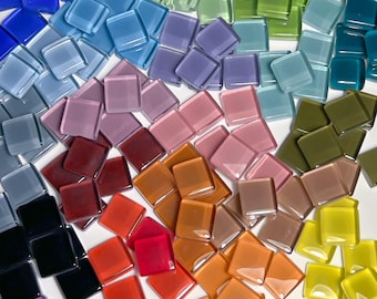 100 Colorful Gloss Glass Mosaic Tile, Tiny DIY Craft Art Supplies, Blue Green Pink Red Purple Yellow Orange, Small Square, 1cm 10mm, 4mm