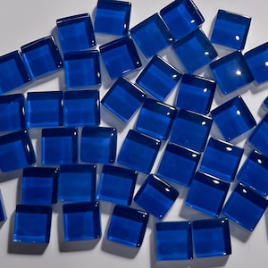 100 Bright Navy Blue Mini Glossy Glass Mosaic Tile, Tiny DIY Craft Art Supplies, Small Colorful Round Edge Square, 1cm 10mm, 4mm Thick