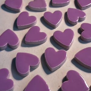 Lilac Purple Heart Ceramic Mosaic Tile, 50g, Bright Colorful DIY Craft Art Supplies, Small Shiny Glazed Shape Jigsaw Piece, 2.3cm, 5mm Thick