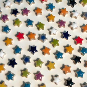 50 Mixed Color Mini Star Ceramic Mosaic Tile, Tiny Bright Colorful DIY Craft Art Supplies, Small Shiny Glazed Jigsaw Piece 1cm, 4mm Thick