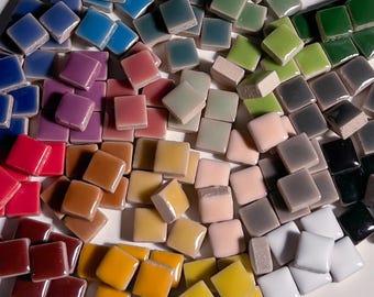 Colorful Square Glazed Ceramic Mosaic Tile, 50g, Small DIY Craft Art Supplies, Shiny Gloss Tiny Pieces, 1cm x 5mm, Pink Blue Green Red Brown