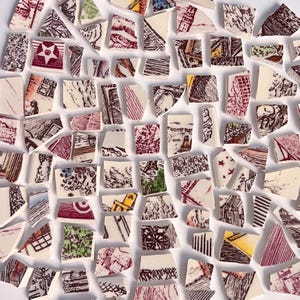 100+ Mini Colorful Mix Vintage Plate Mosaic Tiles, 100g, Hand cut Antique Broken Dish Shard, Red Green Yellow Brown, DIY Craft Art Supply
