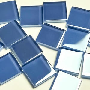 35 Periwinkle Blue Glass Square Mosaic Tile, High Gloss with Silver Finish, DIY Craft Art Supplies, 1 inch 2x2 cm, 4mm Thick, Pastel Sky