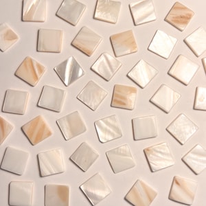 30 White Pearl & Light Gold Shell Square Mosaic Tile, 1/2 inch 1.3cm, DIY Craft Art Supplies, Iridescent Pastel Circle, 1-2mm Thick