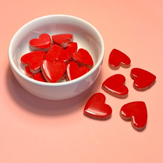 Crimson Cherry Red Heart Ceramic Mosaic Tile, 50g, Bright Colorful