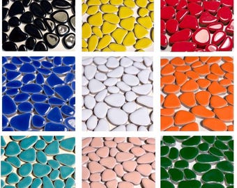 Colorful Pebble Irregular Ceramic Mosaic Tiles, 50g, DIY Craft Art Supplies, Tiny Small Medium Glazed Piece Random Sizes 4mm Thick Blue Red
