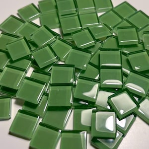 1/2 inch Bright Lime Leaf Green Glossy Glass 1.5cm Mosaic Tile, 100g, Tiny DIY Craft Art Supplies, Small Medium Colorful Square, 4mm Thick
