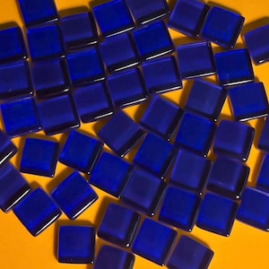 100 Dark Sapphire Blue Mini Glossy Glass Mosaic Tile, Tiny DIY Craft Art Supplies, Small Gloss Colorful Square, 1cm 10mm, 4mm thick