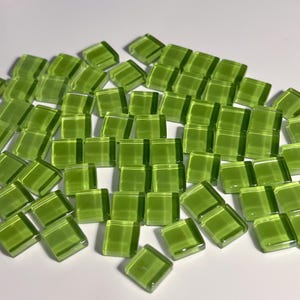 100 Lime Green Mini Glossy Glass Mosaic Tile, Tiny DIY Craft Art Supplies, Small Colorful Round Edge Square, 1cm 10mm, 4mm Thick, Moss Leaf
