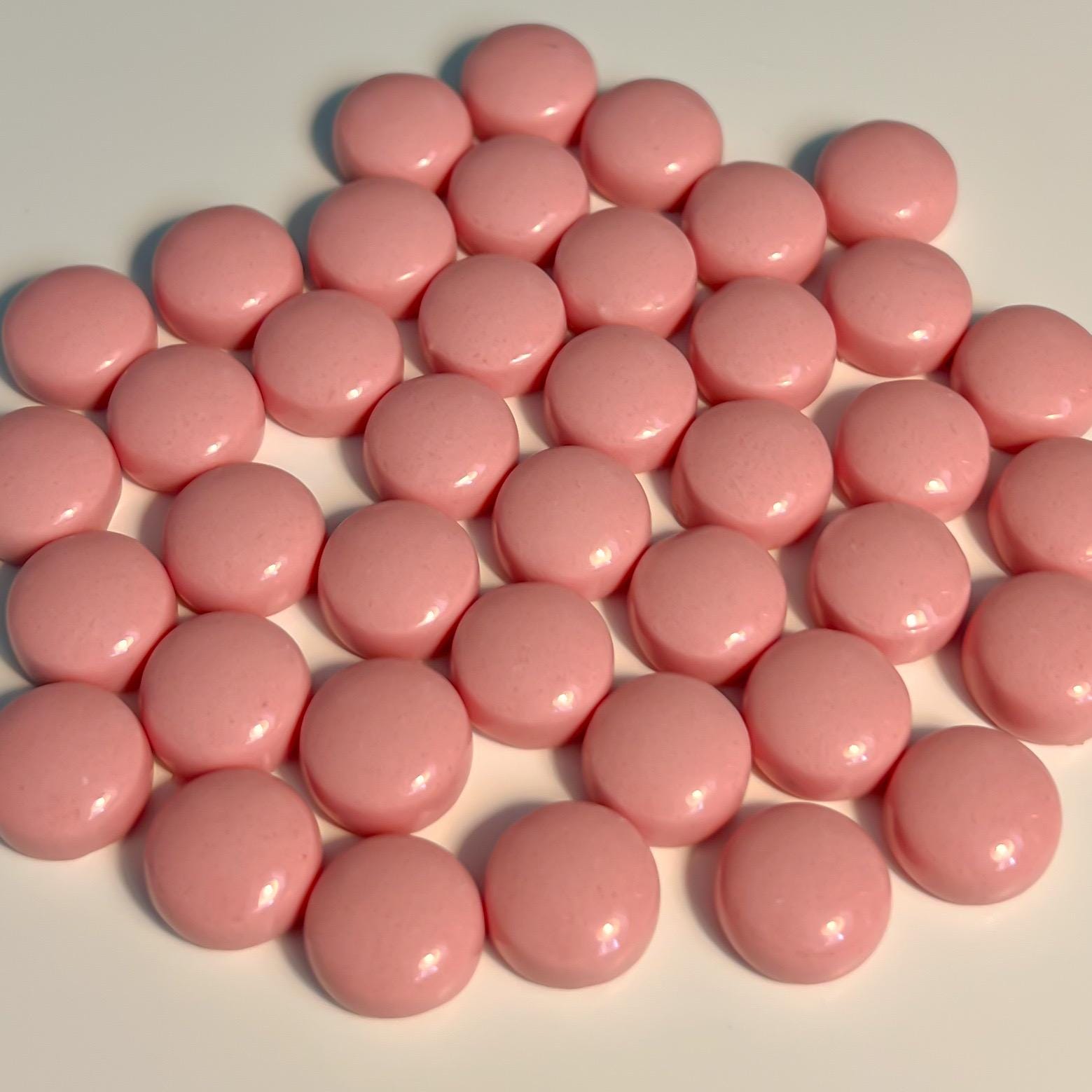 50 Pastel Coral Pink Enamel Recycled Glass Mosaic Tile Dots, DIY Craft Art Supplies, Small Color Round Circles, 12mm (1/2 inch), 6mm Thick