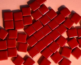 Crimson Cherry Bright Red Square Glased Keramisk Mosaic Plate, 50g, Små DIY-konstmaterial, Glänsande Små Bitar, 1 cm 10 mm, 5 mm Tjock