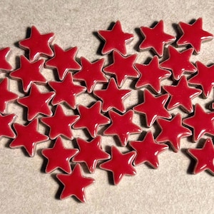 50 Crimson Red 1/2 inch Star Ceramic Mosaic Tile, Bright Cherry Colorful DIY Craft Art Supplies, Small Shiny Glazed Shape, 1.4cm 5mm Thick