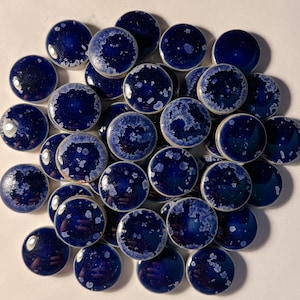 16 Dark Cobalt Blue Ice Round Ceramic Mosaic Tiles, Small Indigo Texture Glazed Penny Circle, DIY Craft Art Supplies, 2cm, 5mm Thick