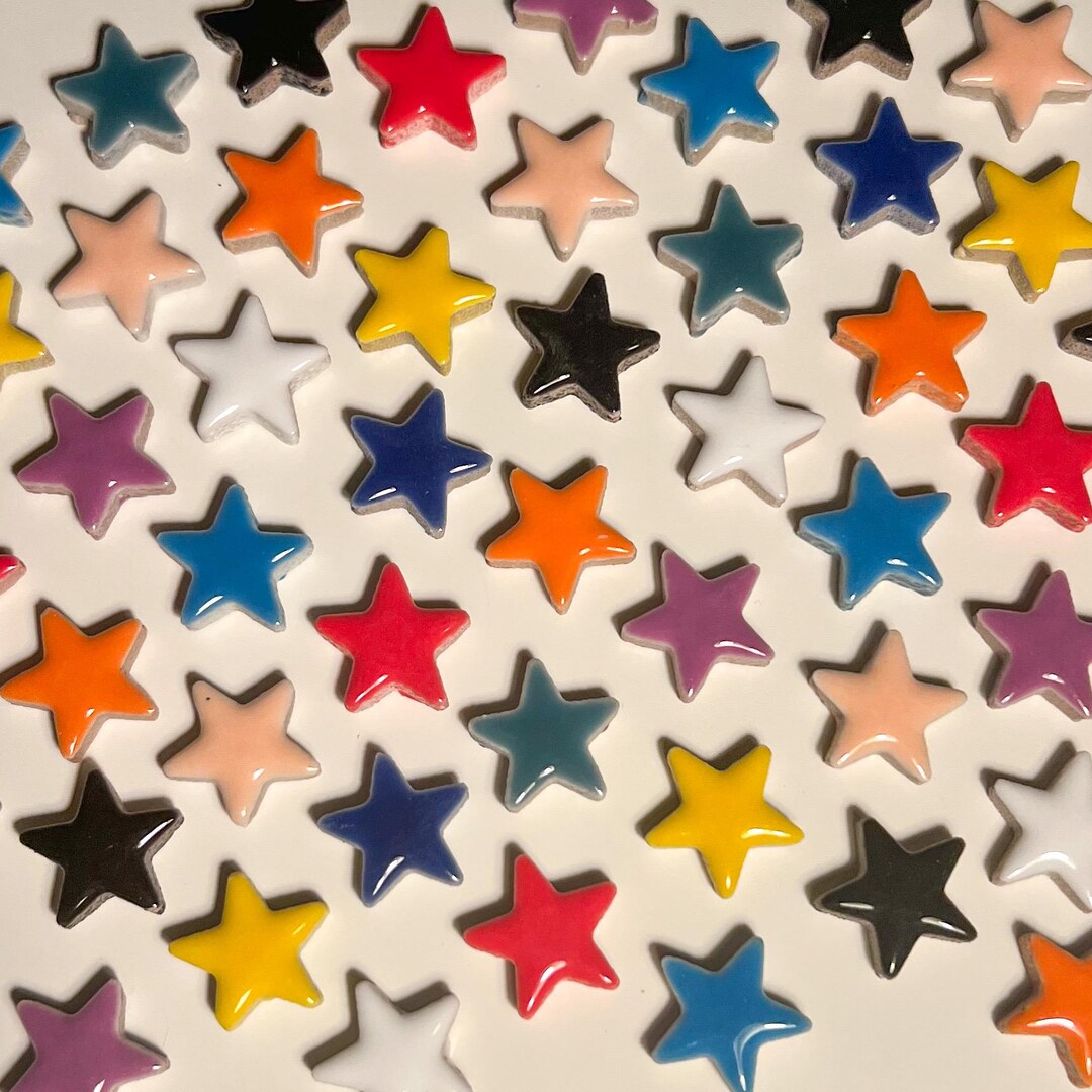 50 Mixed Color 1/2 Inch Star Ceramic Mosaic Tile, Tiny Bright Colorful ...