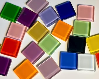 35 Colorful Mix Gloss Crystal Glass Mosaic Tile, DIY Craft Art Supplies, Small  Square 2x2cm 0.8 Inch 4mm, Red Blue Pink White Green Gold
