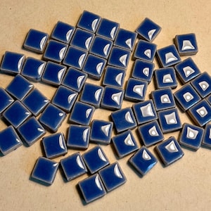 Sapphire Cobalt Blue Square Glazed Ceramic Mosaic Tile, 50g, Small DIY Craft Art Supplies, Shiny Gloss Tiny Jigsaw Piece, 1cm 5mm Thick