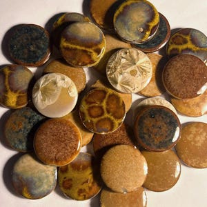 10 Large Dark Brown Black Texture Pattern Mix Round Ceramic Mosaic Tile, Glazed Stone Circle Pieces, 3cm, 5mm thick, DIY Craft Art Supply